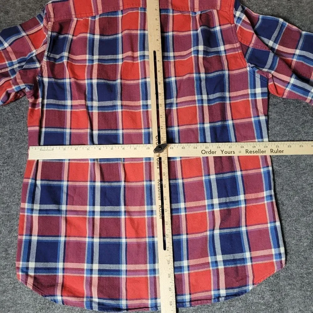 J. Crew Shirt Men Large Blue Red Plaid Sporting Goods Flannel Work Long Sleeve